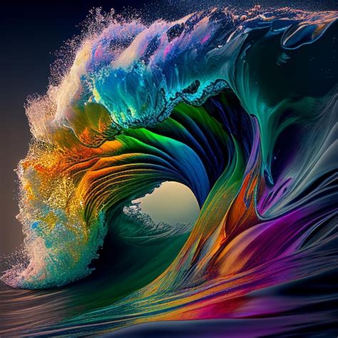 Premium AI Image Painting Of A Rainbow Colored Wave Crashing Into The