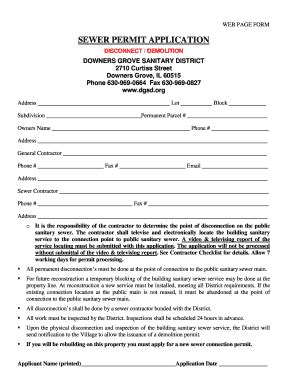 Fillable Online Sewer Permit Application Form Downers Grove Sanitary