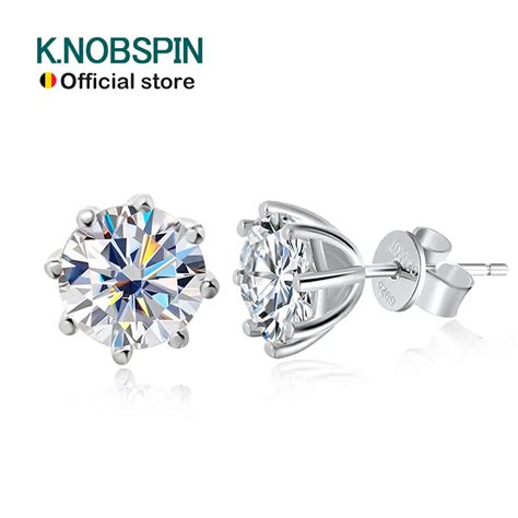 Knobspin D Color Moissanite Earring S Sterling Sliver Plated K