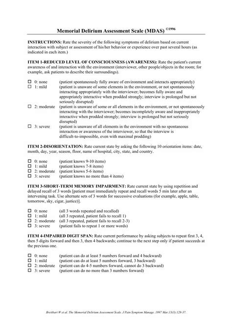 Pdf Memorial Delirium Assessment Scale Mdas ©1996 · · 2006 02 06the Memorial Delirium