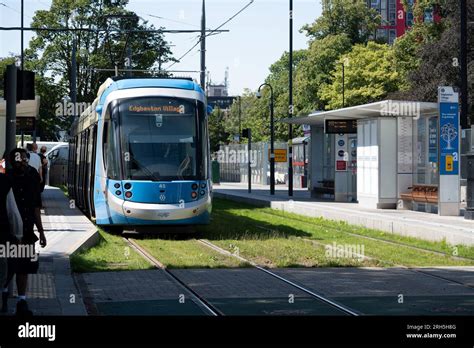 West Midlands Metro Tram At Edgbaston Village Terminus Birmingham Uk