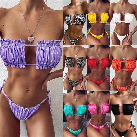 Maillot de bain froncé ajouré pour femmes haut tubulaire Bikini Push