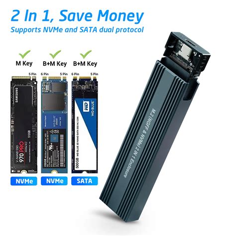 SSD M2 NVMe Case,Dual Protocol M.2 NVME PCIe NGFF SATA M2 SSD Adapter ...