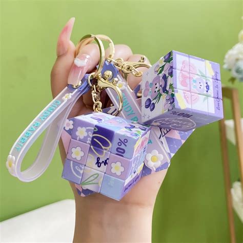 Creative Rubik S Cube Keychain Purple Star Dailu Rabbit Key Ring Cute Trendy Pendant Exquisite