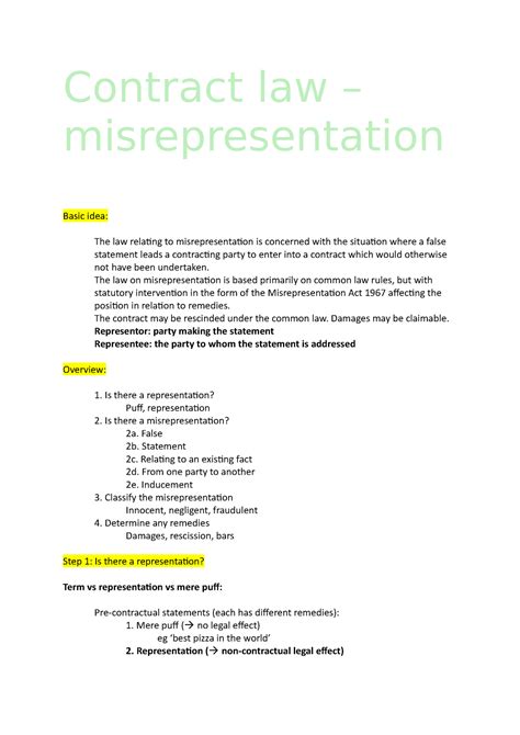 Contract Law Misrepresentation Contract Law Misrepresentation