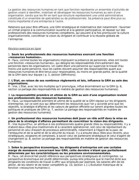 Chapitre Miser Sur La Gestion Des Ressources Humaines La Gestion