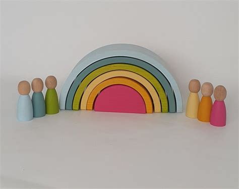 Wooden Waldorf Rainbow Stacker Toy Grimms Style Pcs Montessori