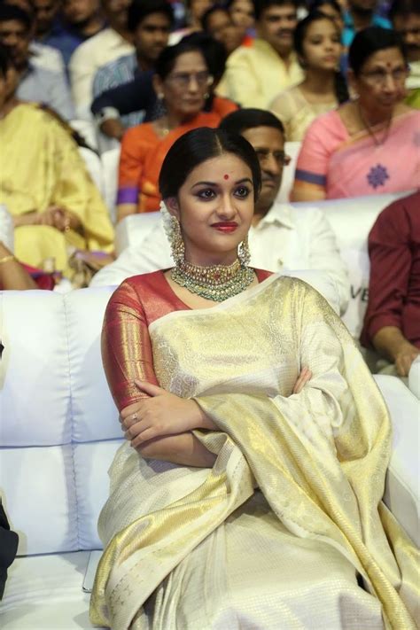 Keerthy Suresh Cute Traditional Look In Saree At Mahanati Movie Audio