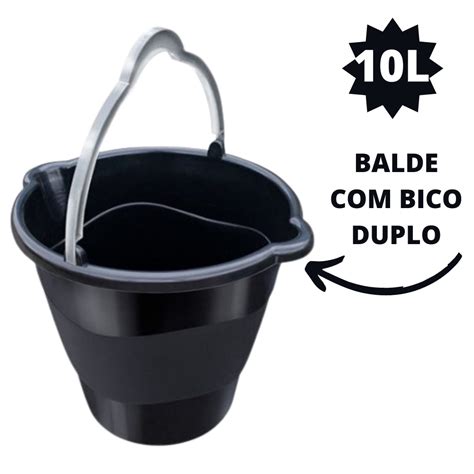 Balde 10 Litros C Bico Duplo Preto Plástico Reforçado Arqplast