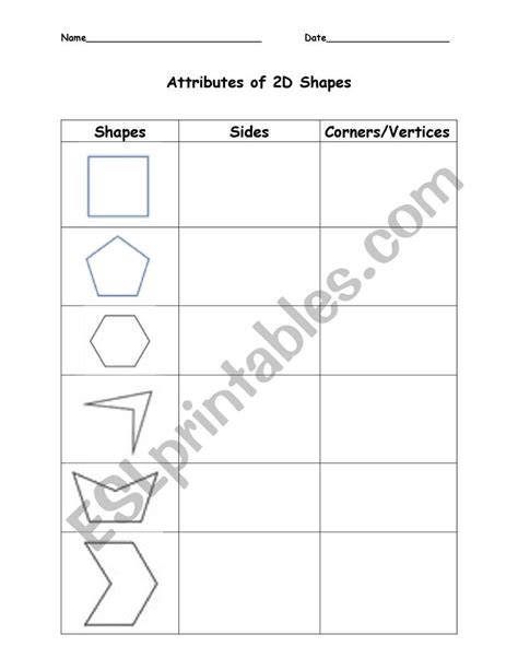 Attributes Of 2d Shapes Esl Worksheet By Rosaingz