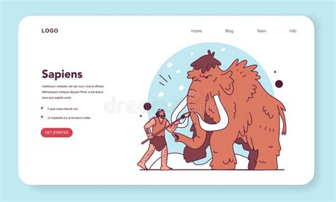 Caveman with Primitive Weapon Hunting a Big Mammoth Web Banner Stock Vector - Illustration of ...