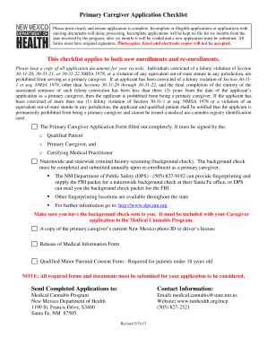 Fillable Online Health State Nm Caregiver Application Checklist