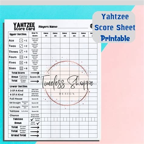 Yahtzee Score Card Yahtzee Scoresheet Yahtzee Score Pads Yahtzee