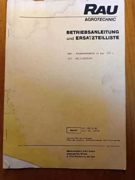 Orig Rau Betriebsanleitung Ersatzteilliste Schlepper Traktor Kh Eur 12