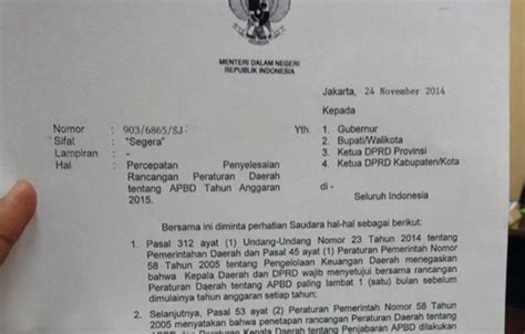 Ini Surat Mendagri Soal Percepatan Penyelesaian Rapbd