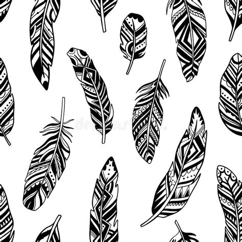 Ethnic Feather Seamless Pattern In Boho Style Stock Vector