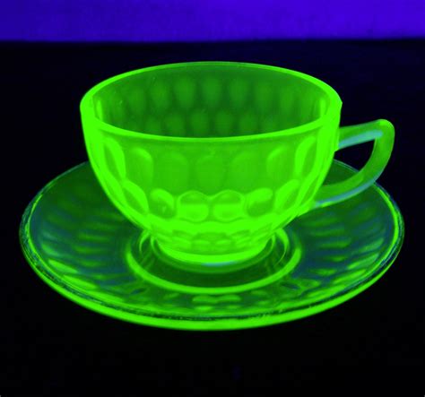 Vintage Federal Glass Optic Raindrops Green Vaseline Glass Cup And Saucer Antique Price Guide