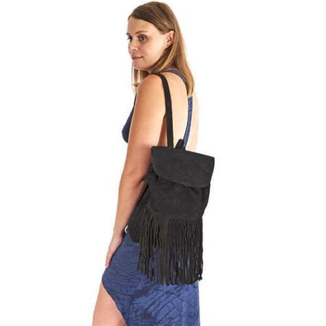 Suede Leather Fringe Hipster Backpack Shoulder Bag Knapsack Back