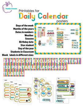 Calendar For Posters By Teacher Creando Tpt