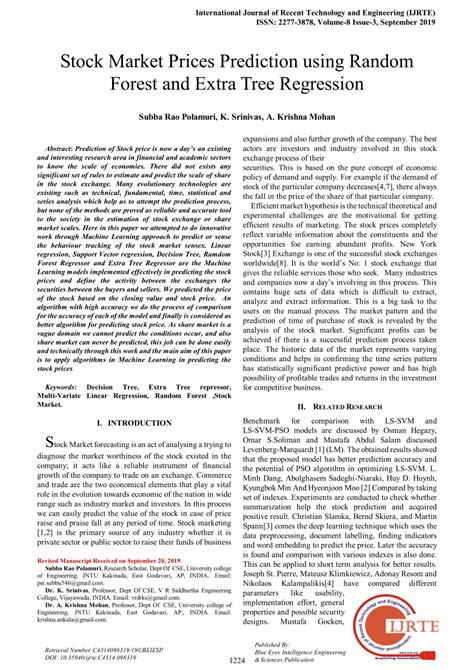 PDF Stock Market Prices Prediction Using Random Forest And Extra Tree