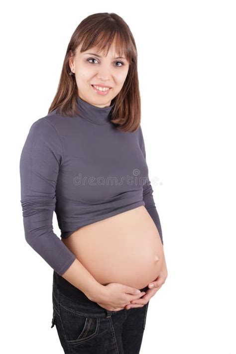 Fixation De Sourire De Femme Enceinte Son Ventre Image Stock Image Du