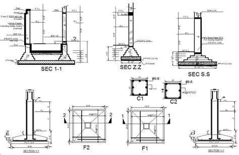 Footing Section Design With Reinforcement Details In Autocad 2d Drawing Cad File Dwg File