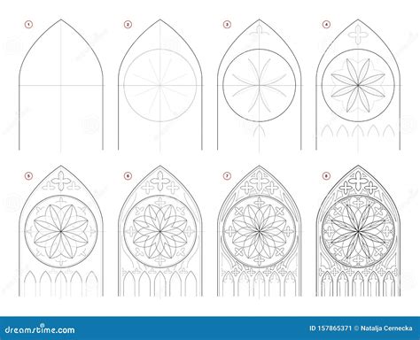 How To Draw Step Wise Sketch Of Gothic Stained Glass Window With Rose