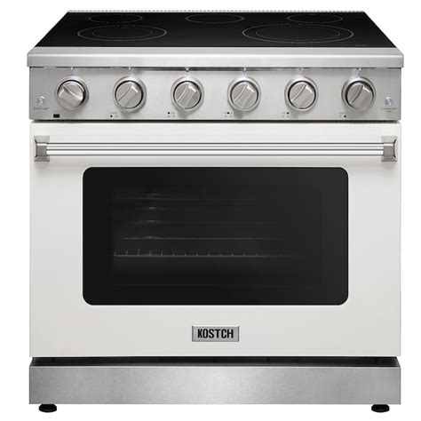 Kostch 36 In Glass Top 5 Burners 6 Cu Ft Convection Oven Freestanding Electric Range White Kos