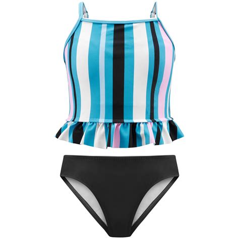 Silvercell Girls Two Piece Bikini Swimsuit Ruffle Flounce Crop Top High Waisted Bathing Suit