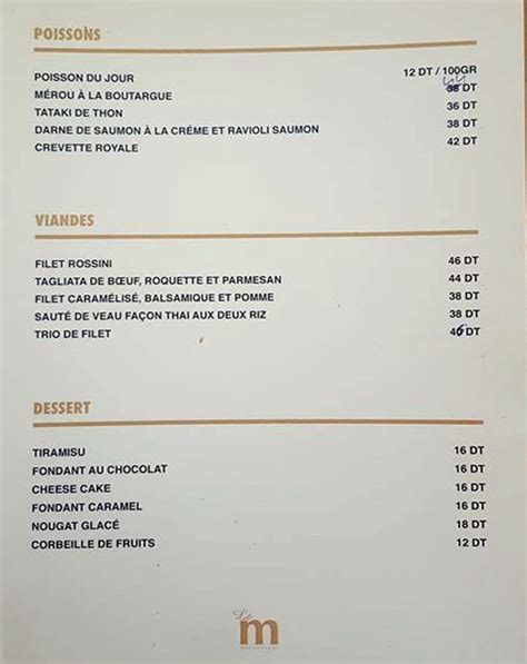 Le M Restaurant Lounges Bars Gammarth Menu Prix Et Avis Kharjettn