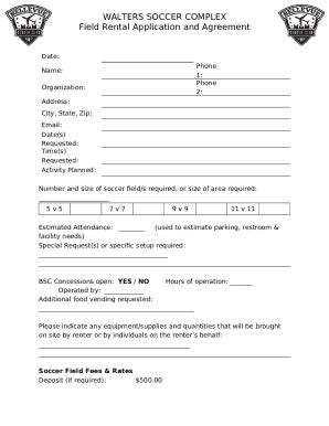 Athletic Field RENTAL APPLICATION AGREEMENT Doc Template PdfFiller