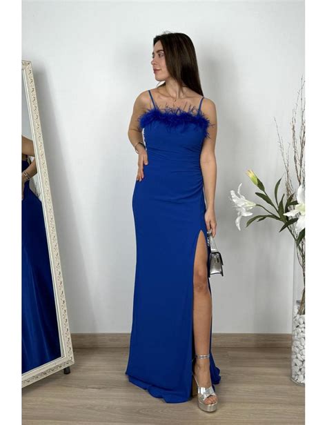 Vestido ceñido plumas azulón