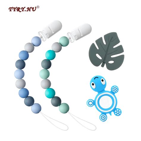 TYRY HU Baby Pacifier Chain Rainbow Silicone Teething Beads Tortoise