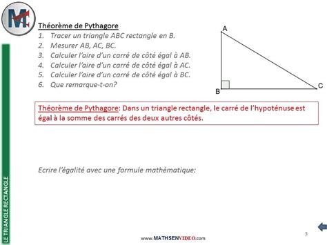 4ème Le Triangle Rectangle Théorème De Pythagore Calcul D