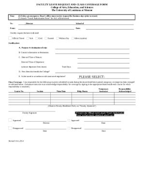 FACULTY LEAVE REQUEST AND CLASS COVERAGE Doc Template PdfFiller