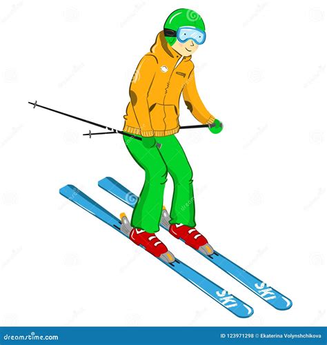 Skier Isolated On White Background Sportsman With Ski Equipment