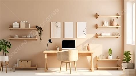 Stylish And Cozy Minimalist Home Office In Scandinavian Interior With 3d Computer Mockup ...