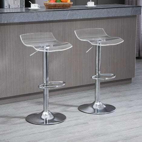 Lot De 2 Tabourets De Bar Design Contemporain Assise Acrylique Et