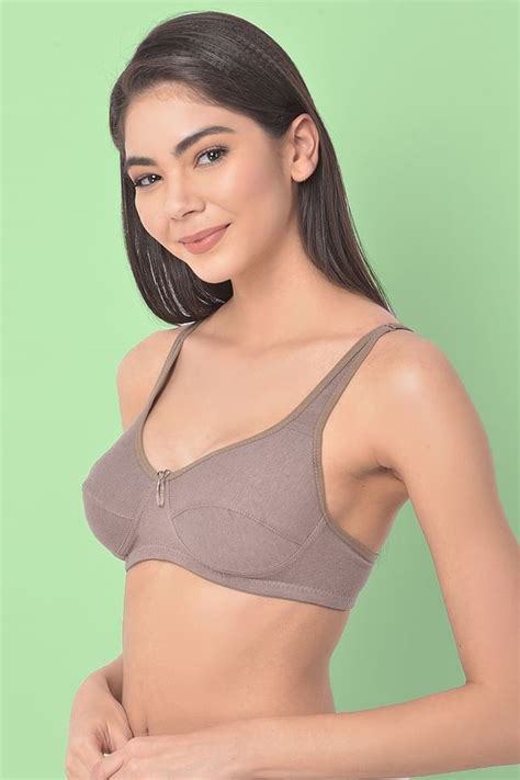 Buy Non Padded Non Wired Full Cup Bra In Taupe Cotton Online India