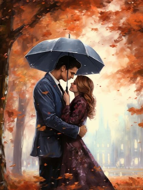 Premium Photo Rain Lovers Illustration Hetero Couple Passion Love