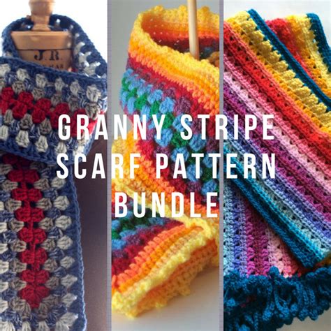 Granny Stripe Scarves 3 Pattern Bundle Stripe Scarf Pattern Etsy