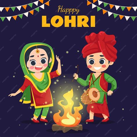 Premium Vector Vappy Lohri Celebration With Bonfire Punjabi Couples