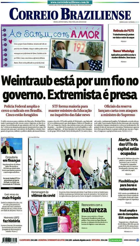 Confira A Capa Do Jornal Correio Braziliense Do Dia 16 06 2020