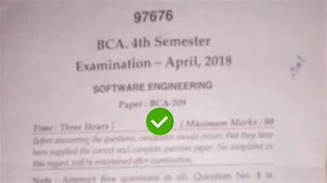 Mdu Bca Th Sem Software Engineering Question Paper Youtube