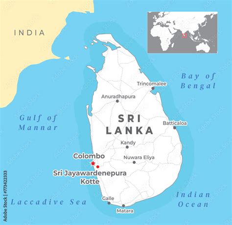 Sri Lanka Political Map with capital Colombo and Sri Jayawardenepura ...