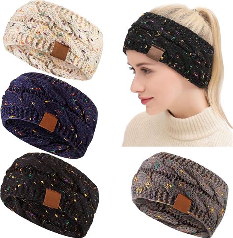 4 Pieces Winter Cable Knit Headbands Women Ear Warmer Knitted Thermal