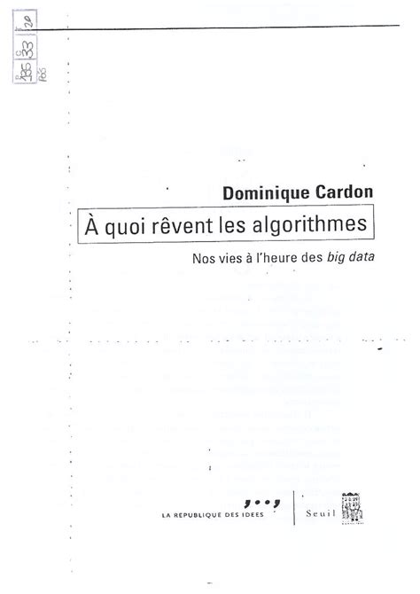 Intro Chap Cardon Dominique Quoi R Vent Les Algorithmes M Dias