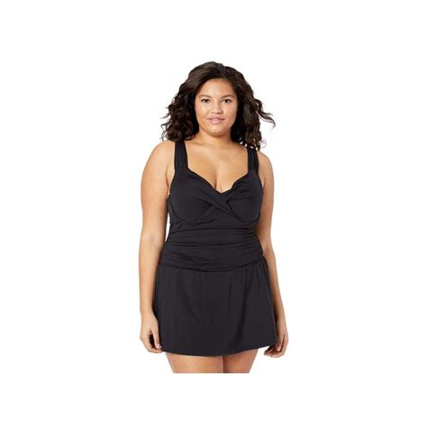 Anne Cole Womens Plus Size Halter Underwire Swimdress One New Black