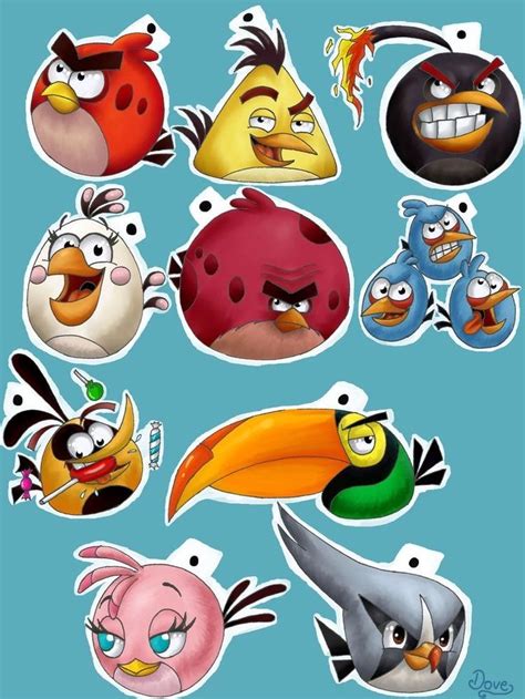 Angry Birds Stickers On Blue Background