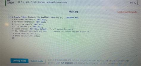 Solved 128 Lab Create Student Table With Constraints